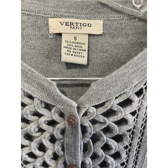 Vertigo Paris Size Small Short Sleeve Sweater Top Wool Blend Gray - Picture 4 of 4